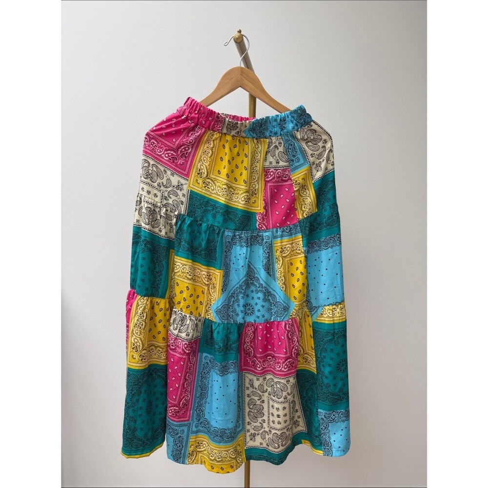 Tiered Colorblock Bandana Maxi Skirt | Pink, Yellow & Teal Size S